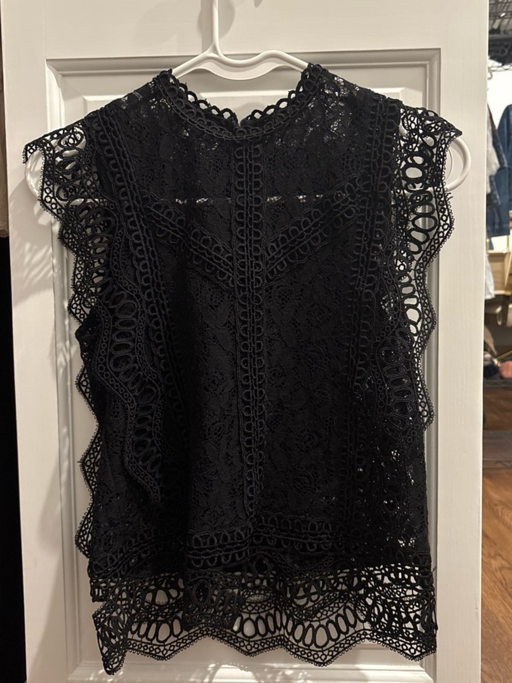Zara Black Lace Sleeveless Blouse Ruffle Top